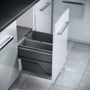 Kosz na śmieci PODWÓJNY do szafki min. 500 mm, Hailo Cargo 3610821, 1 x 28 i 1 x 17 litrów HÄFELE 502.58.334 