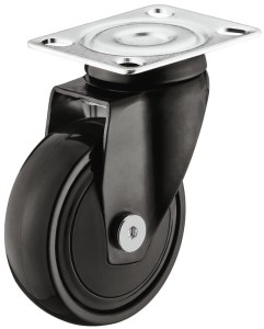 KÓŁKO Z PŁYTKĄ skrętne bez blokady, nośność 50kg, Ø=75mm, STAL/GUMA, k.CZARNY HÄFELE 663.17.055