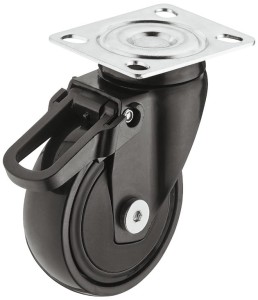 KÓŁKO Z PŁYTKĄ skrętne z blokadą, nośność 50kg, Ø=75mm, STAL/GUMA, k.CZARNY HÄFELE 663.17.065