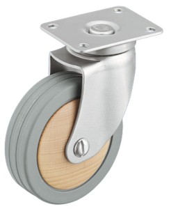 KÓŁKO Z PŁYTKĄ Design-Buk skrętne bez blokady, nośność 70kg, Ø=100mm, STAL/BUK HÄFELE 661.46.302