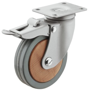 KÓŁKO Z PŁYTKĄ Design-Buk skrętne z blokadą, nośność 70kg, Ø=100mm, STAL/BUK HÄFELE 661.47.302