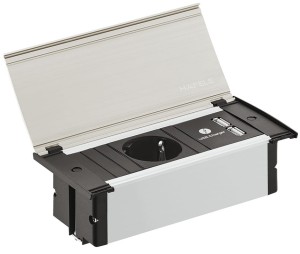 Gniazdo wielopunktowe KAPSA XS, wersja F(DE), 1 gniazdo + 2x USB 5V/max. 2,4A, k.STAL NIERDZEWNA HÄFELE 822.92.060