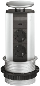 Gniazdo wielopunktowe PORT, 2 gniazda Schuko + 2 gniazda ładujące USB 5W, kolor SREBRNY HÄFELE 820.52.793