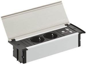 Gniazdo wielopunktowe KAPSA S, wersja F(DE), 2 gniazda + 2x USB 5V/max. 2,4A, k.STAL NIERDZEWNA HÄFELE 822.92.061