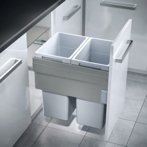 Kosz na śmieci PODWÓJNY do szafki min. 450 mm, Hailo Euro-Cargo 3619471, 2 x 38 litrów, k.JASNOSZARY HÄFELE 503.70.532