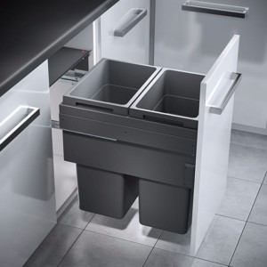 Kosz na śmieci PODWÓJNY do szafki min. 450 mm, Hailo Euro-Cargo 3619731, 2 x 38 litrów, k.ANTRACYT HÄFELE 503.70.332